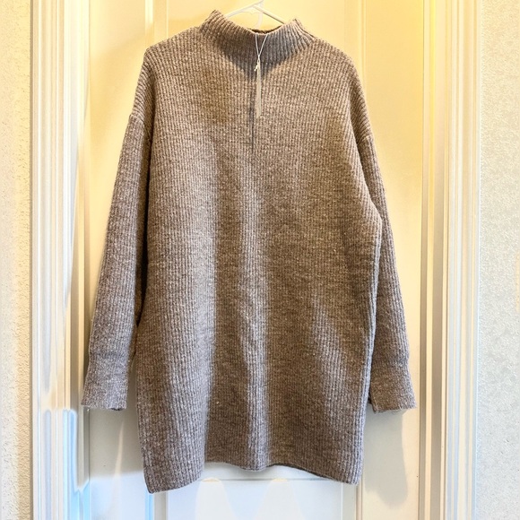 Beige Ribbed Knit Cozy Sweater Dress - Picture 5 of 5